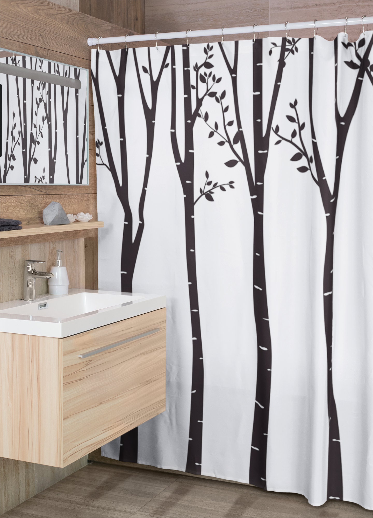 Tree Outline Shower Curtain | Modern Designer Bathroom Accessory |Kids Bathroom Shower Curtain - Image 4