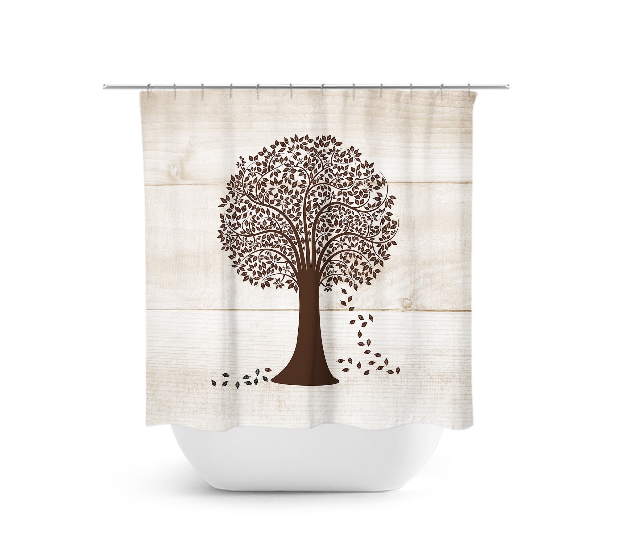Tree Shower Curtain for Rustic Farmhouse Bathroom Decor
