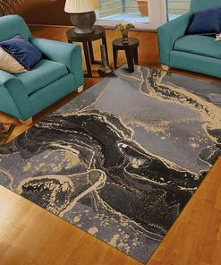 Trendy 70s Bright Gold Abstract Art Deco Rug for Modern Home Decor