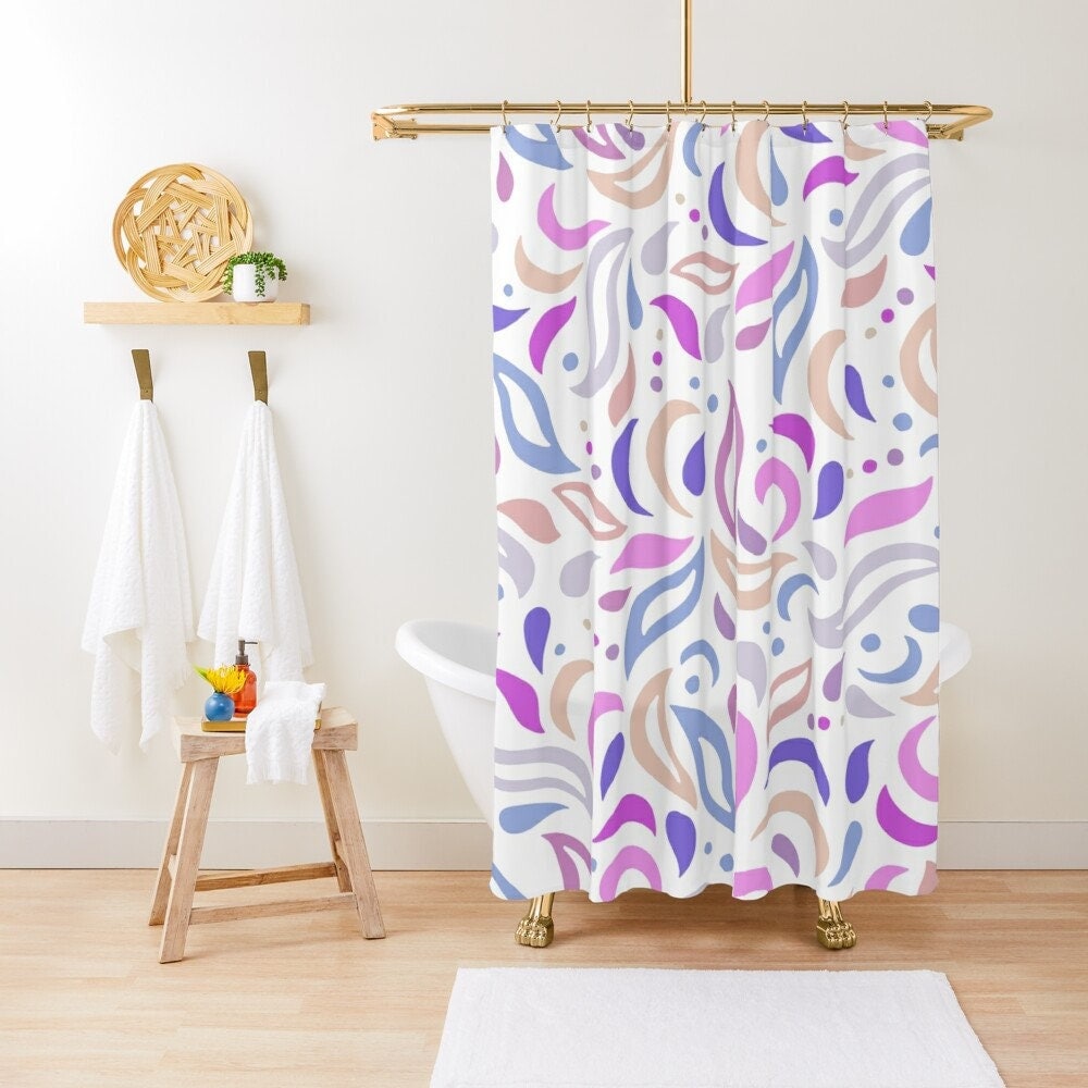 Trendy Abstract Patterns Shower Curtain, Boho Chic Bath Decor, Eco-Friendly Material