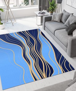 Trendy Blue Yellow Line Texture Area Carpet with Customizable Fashionable Rug Design