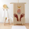 Trendy Boho Shower Curtain with Mid-Century Abstract Patterns and Cacti - Eco-Friendly