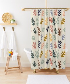 Trendy Boho Shower Curtain with Mid-Century Abstract Patterns and Cacti - Eco-Friendly and Waterproof Material