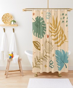 Trendy Botanic Boho Shower Curtain, Abstract Patterns Bath Decor, Eco-Friendly Material