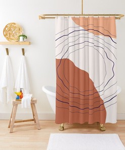Trendy Circle Abstract Shower Curtain in Minimalistic Design - Eco-Friendly, Durable, and Waterproof, Includes Hooks
