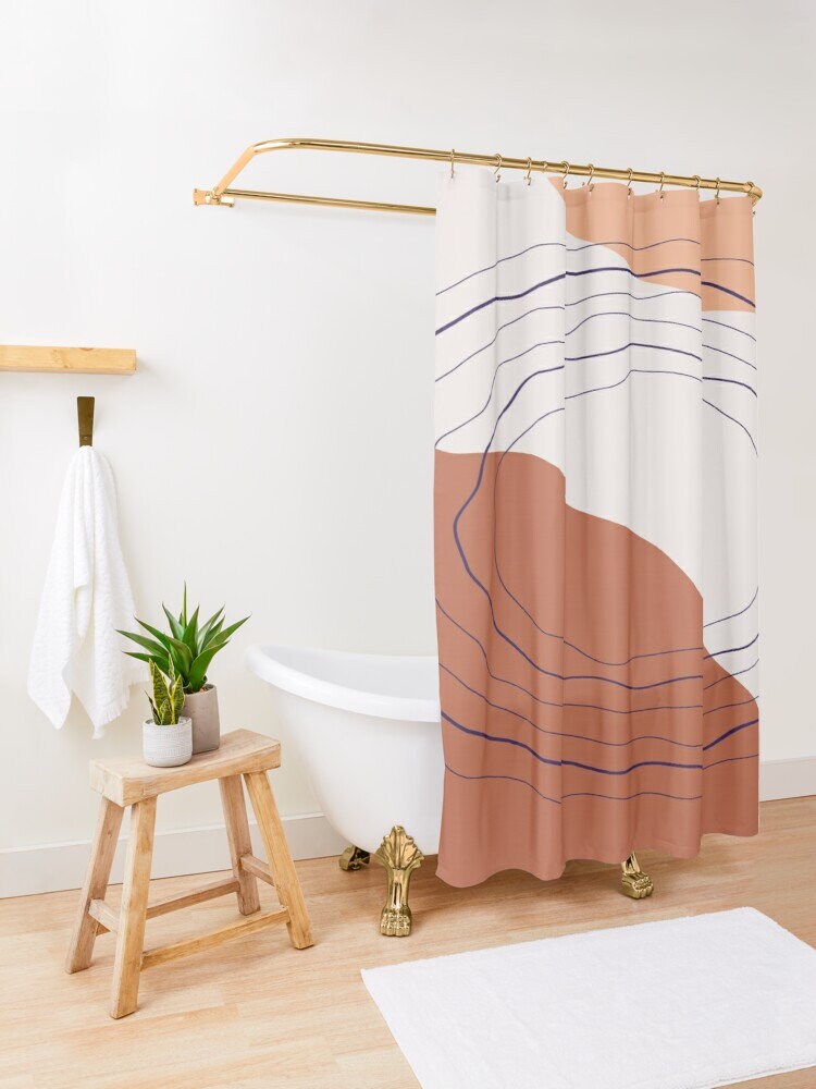 Trendy Circle Abstract Shower Curtain in Minimalistic Design - Eco-Friendly, Durable, and Waterproof, Includes Hooks - Image 2