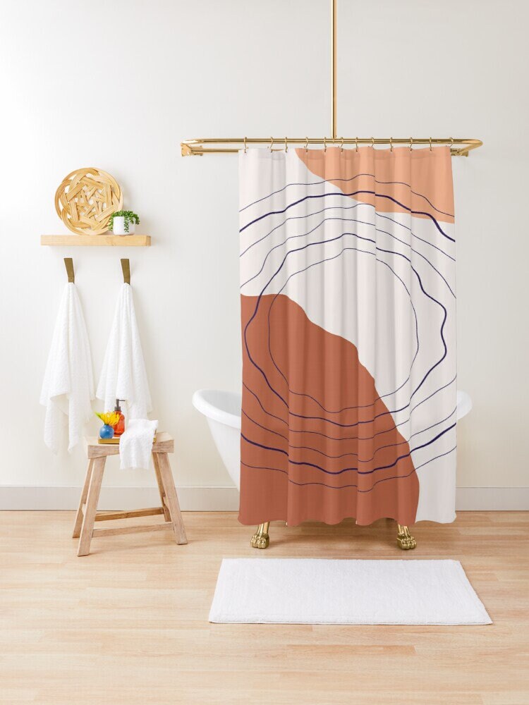 Trendy Circle Abstract Shower Curtain in Minimalistic Design - Eco-Friendly, Durable, and Waterproof, Includes Hooks - Image 3