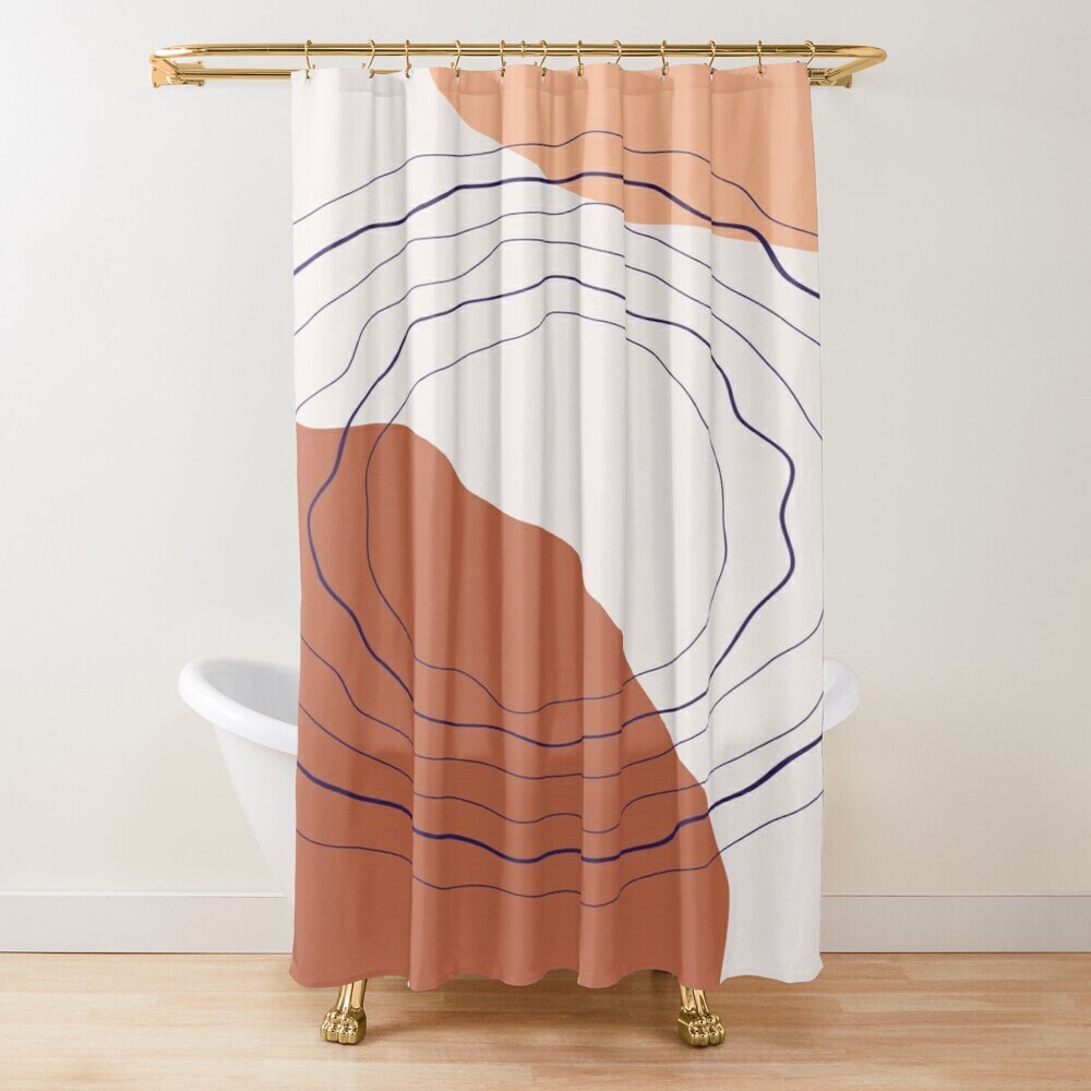 Trendy Circle Abstract Shower Curtain in Minimalistic Design - Eco-Friendly, Durable, and Waterproof, Includes Hooks - Image 4