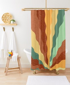 Trendy and Colorful Boho Shower Curtain - Featuring Eco-Friendly Material and Unique Abstract Design - Includes Hooks!