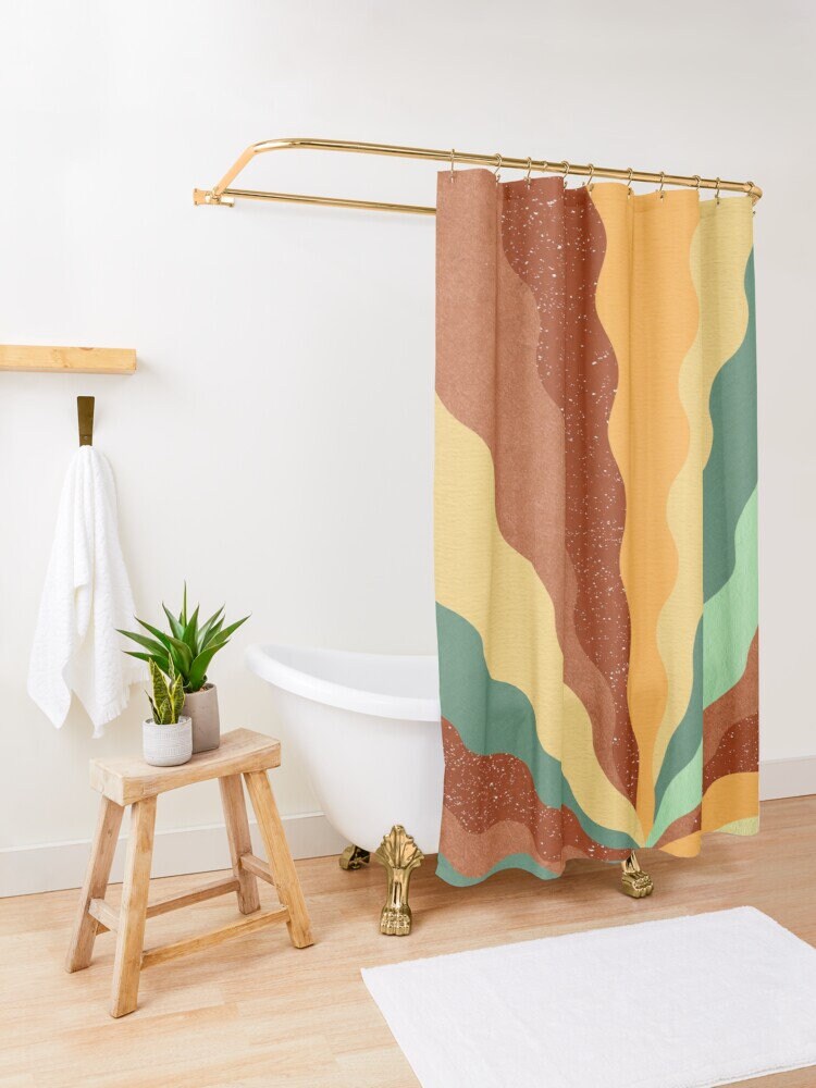 Trendy and Colorful Boho Shower Curtain - Featuring Eco-Friendly Material and Unique Abstract Design - Includes Hooks! - Image 2