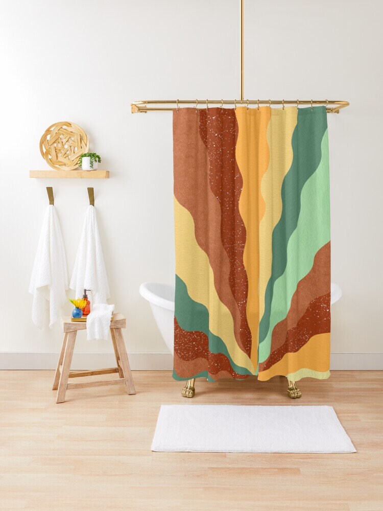 Trendy and Colorful Boho Shower Curtain - Featuring Eco-Friendly Material and Unique Abstract Design - Includes Hooks! - Image 4