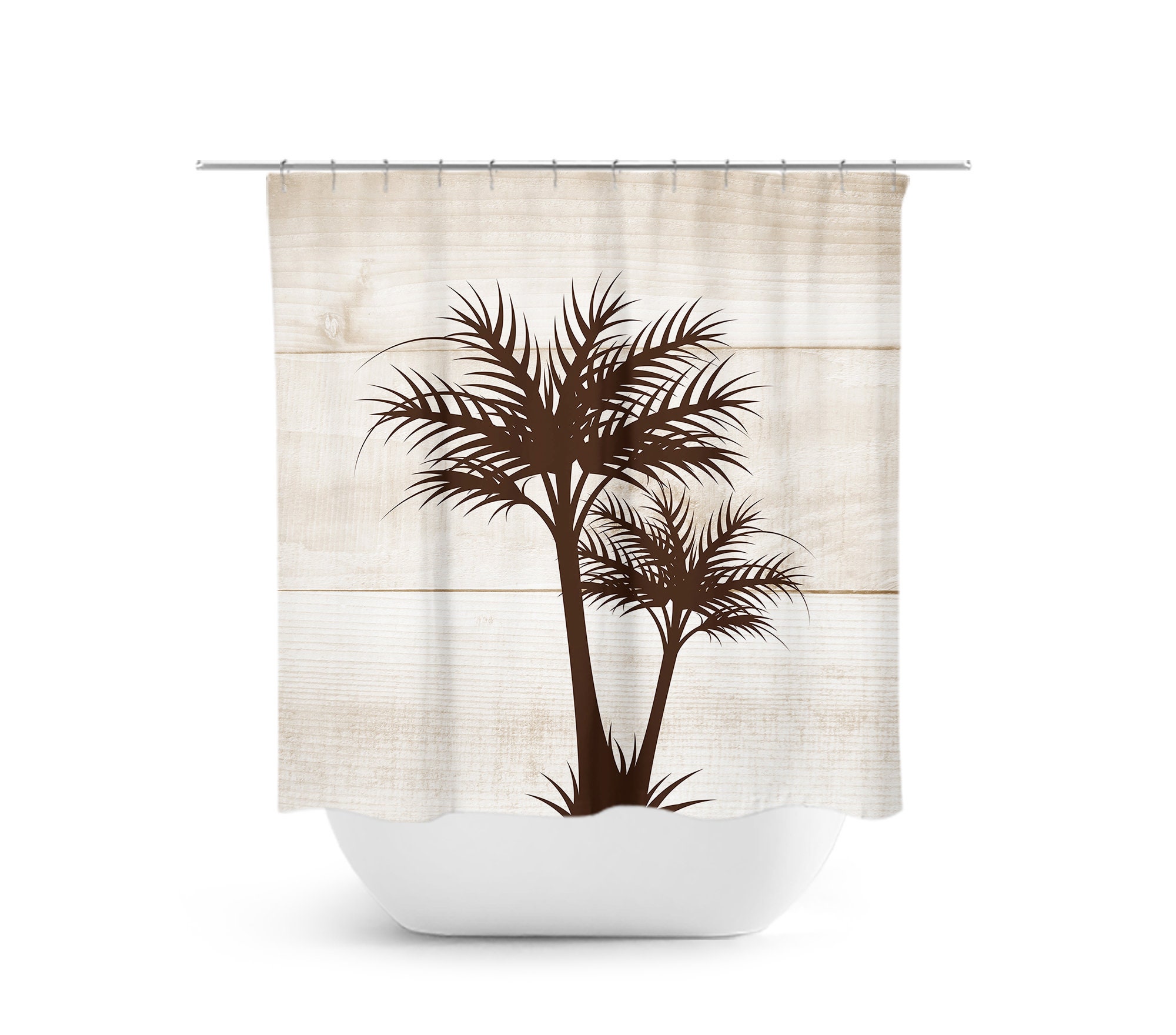 Tropical Brown Palm Tree Shower Curtain, Coastal Bathroom Decor for Beach House, Guest Bathroom - SHOWER95