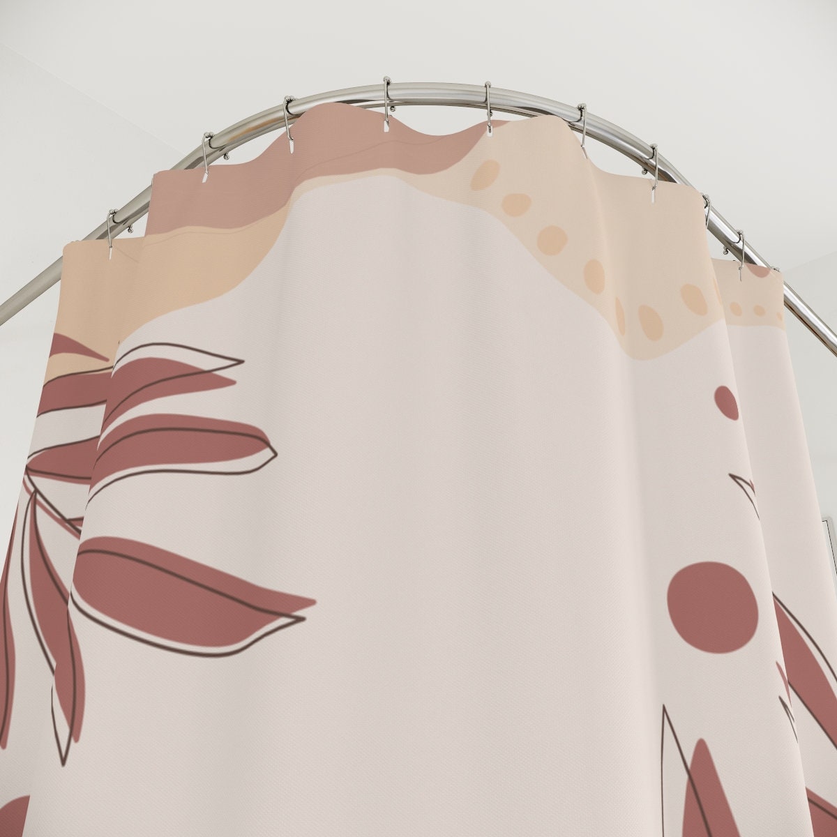 Tropical Contemporary Abstract Art Shower Curtain or Mat, Warm Earth Tones with Leaf Design for Bathroom Decor - Image 3