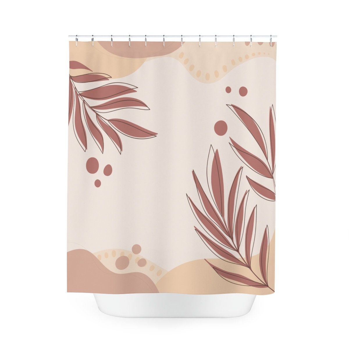 Tropical Contemporary Abstract Art Shower Curtain or Mat, Warm Earth Tones with Leaf Design for Bathroom Decor - Image 4