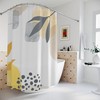Tropical Contemporary Abstract Art Shower Curtain with Neutral Warm Earth Tones, Lakehouse Leaves Design