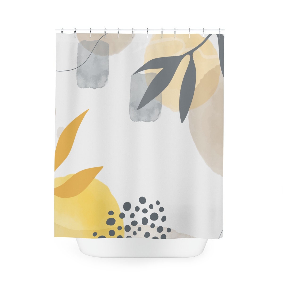 Tropical Contemporary Abstract Art Shower Curtain with Neutral Warm Earth Tones, Lakehouse Leaves Design - Image 3