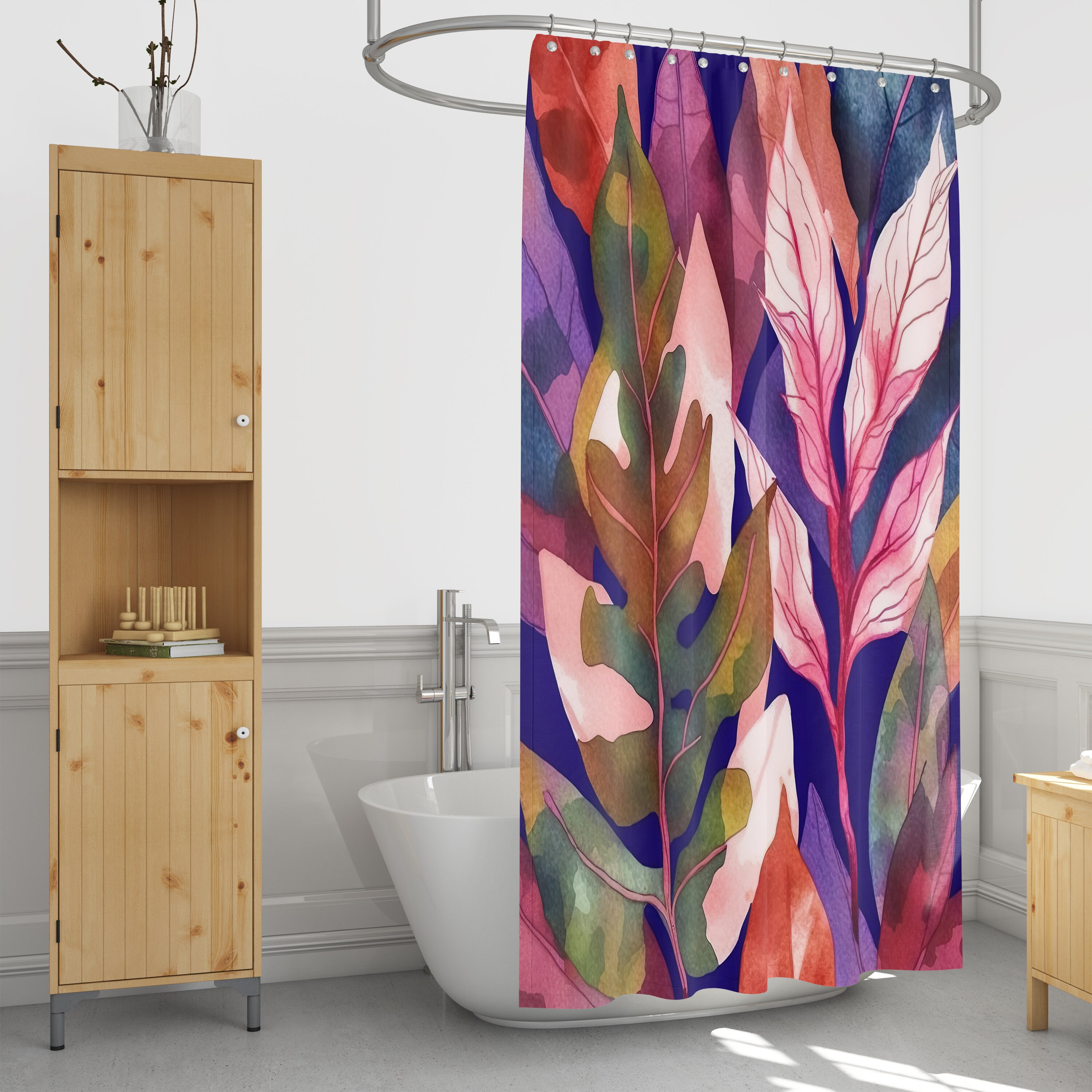 Tropical Foliage Shower Curtain Set with Coordinating Towels and Mat - Image 2