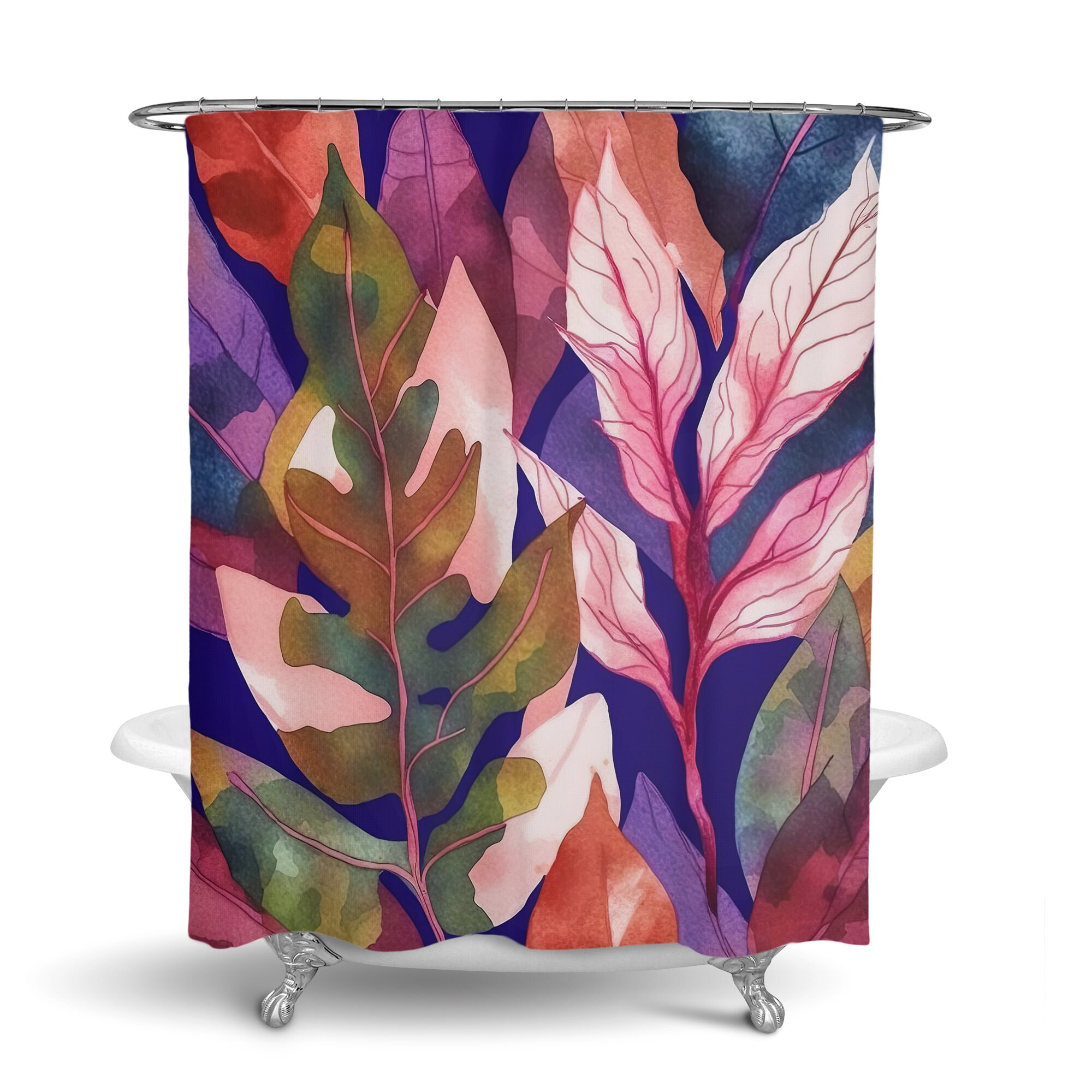 Tropical Foliage Shower Curtain Set with Coordinating Towels and Mat - Image 3
