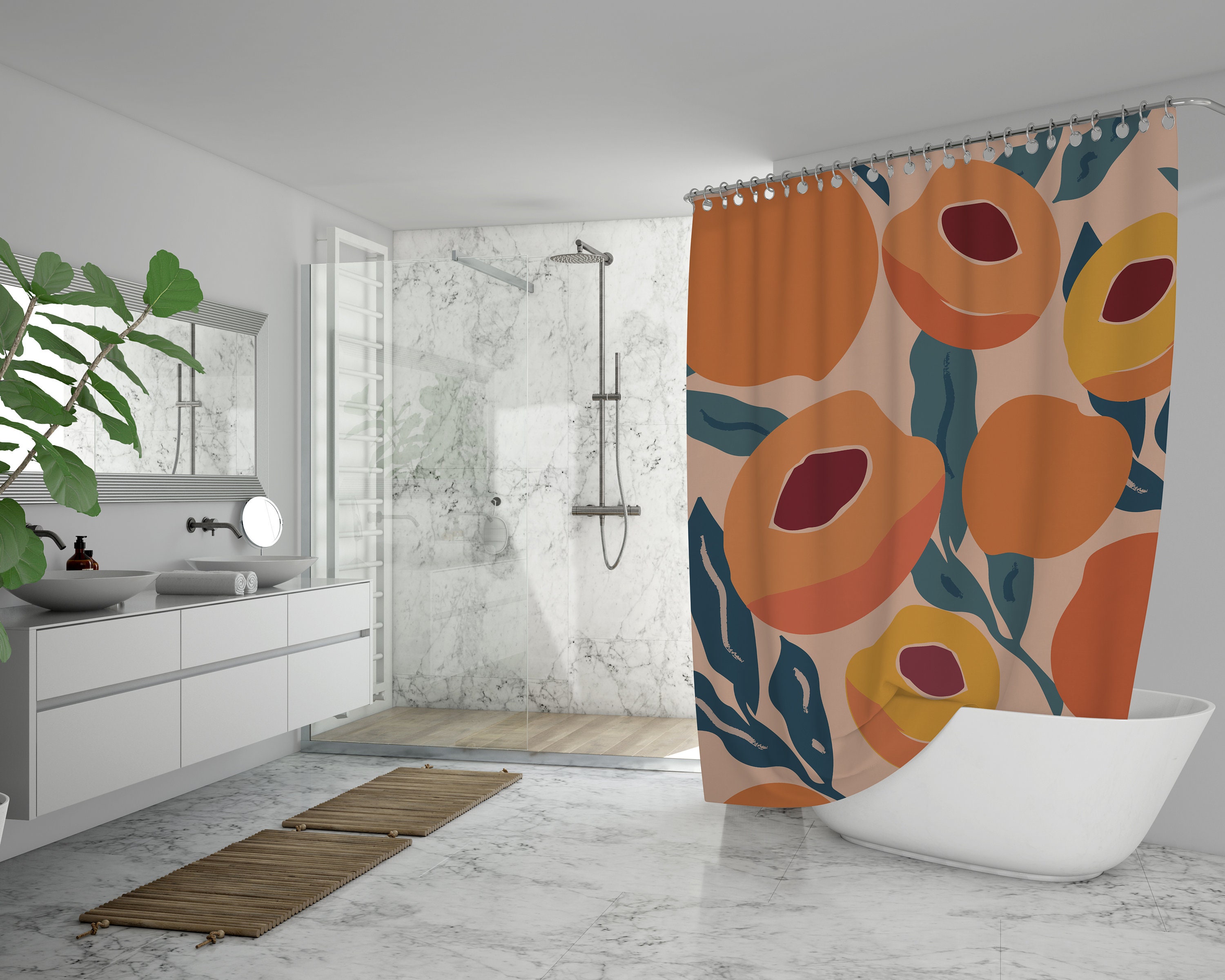 Tropical Fruit Boho Shower Curtain, Colorful and Eco-Friendly Bathroom Decor - Image 2