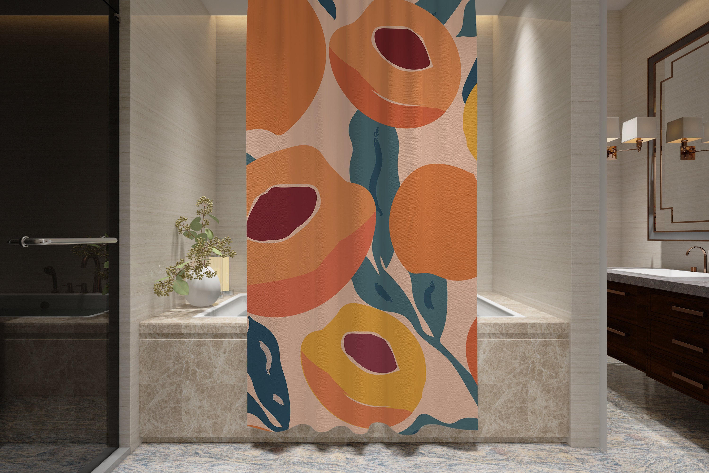 Tropical Fruit Boho Shower Curtain, Colorful and Eco-Friendly Bathroom Decor - Image 3