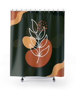 Tropical Green Orange Leaves Print Shower Curtain, Modern Abstract Water-Resistant Bath Decor for the Bathroom