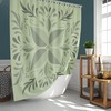 Tropical Leaves Shower Curtain | Green Leaves Graphic, Botanical Linen Bathroom Curtain and Mat
