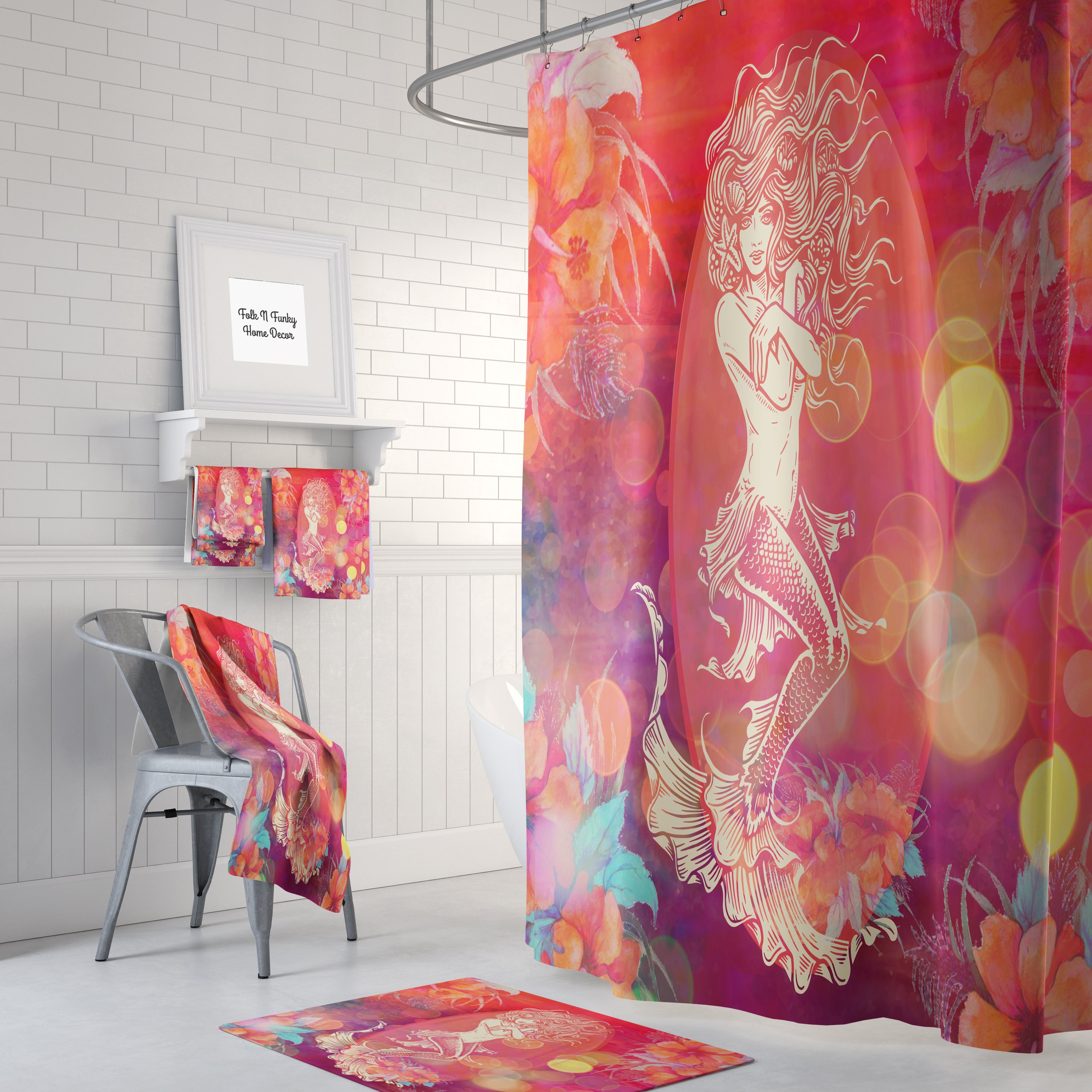 Tropical Mermaid Shower Curtain Bath Mat, Towels | tropical shower curtains