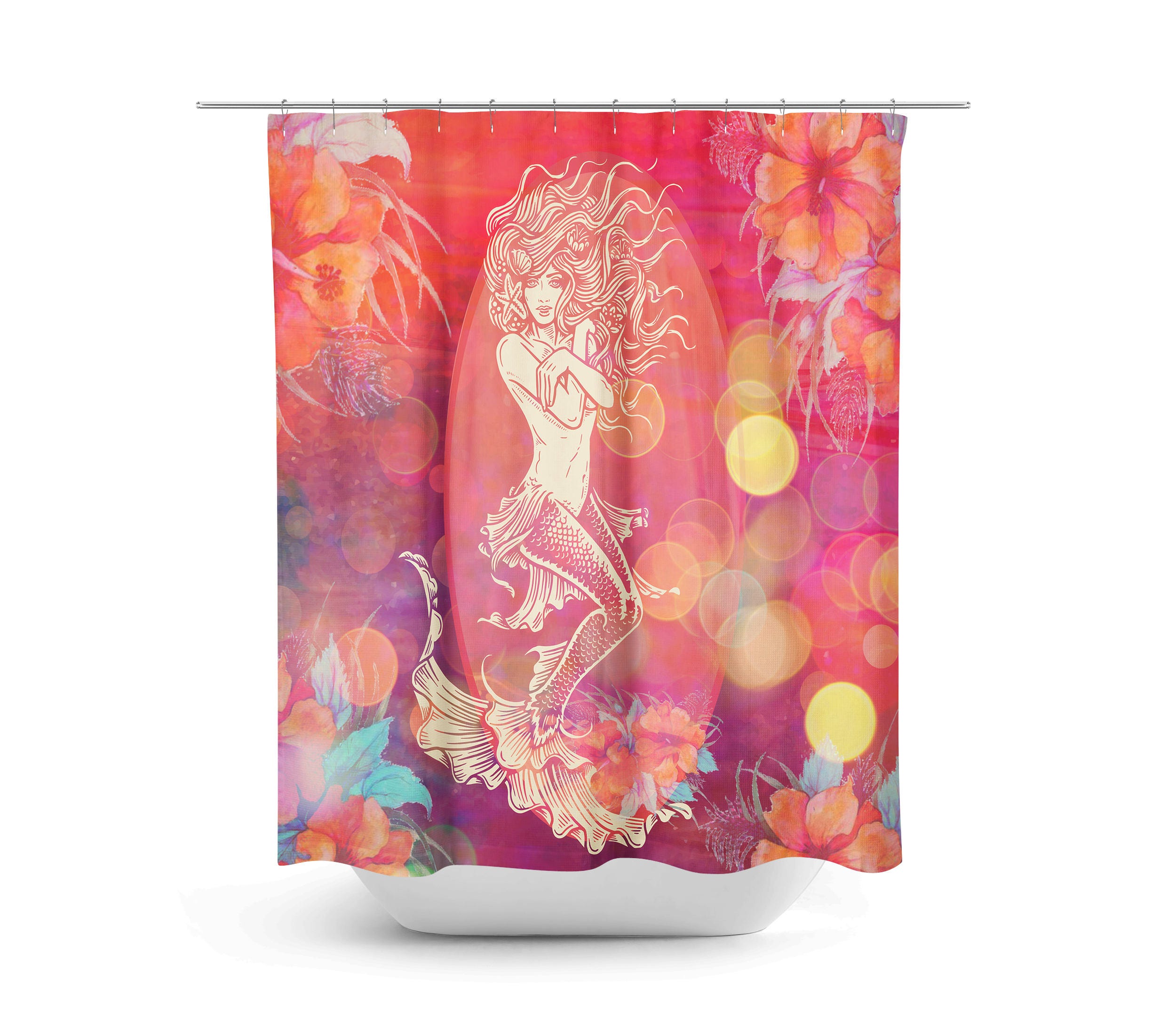 Tropical Mermaid Shower Curtain Bath Mat, Towels | tropical shower curtains - Image 2