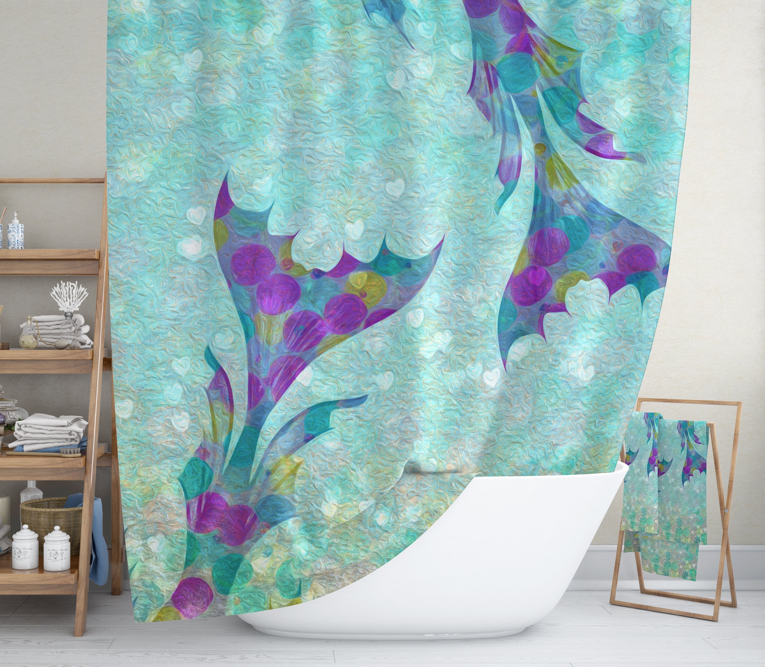 Tropical Mermaid Shower Curtain, Mermaid Bathroom Decor | tropical shower curtains - Image 2