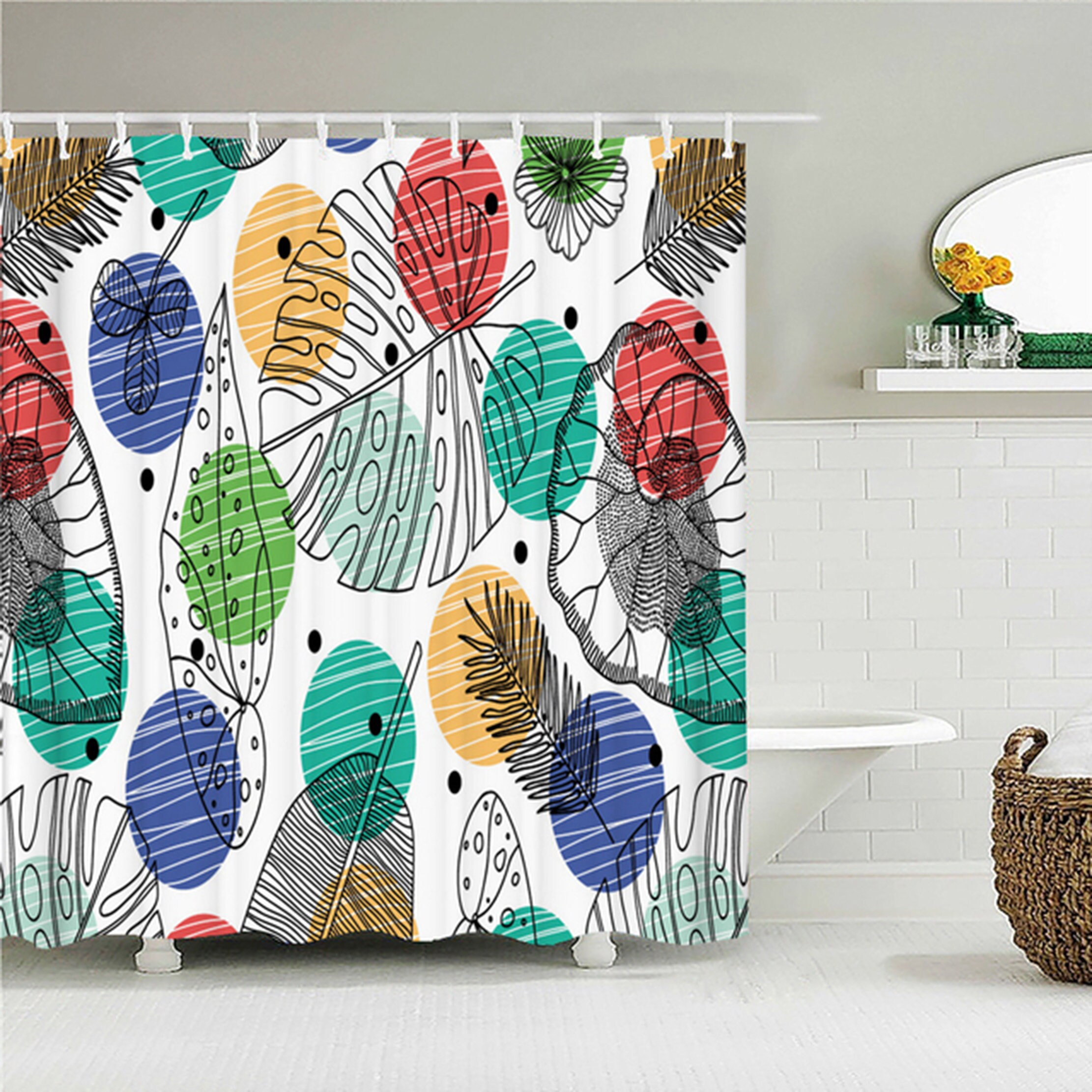Tropical Monstera Shower Curtain | Blue Green Plant Fabric | Home Bath Decor | Nature Theme | House Warming Gift