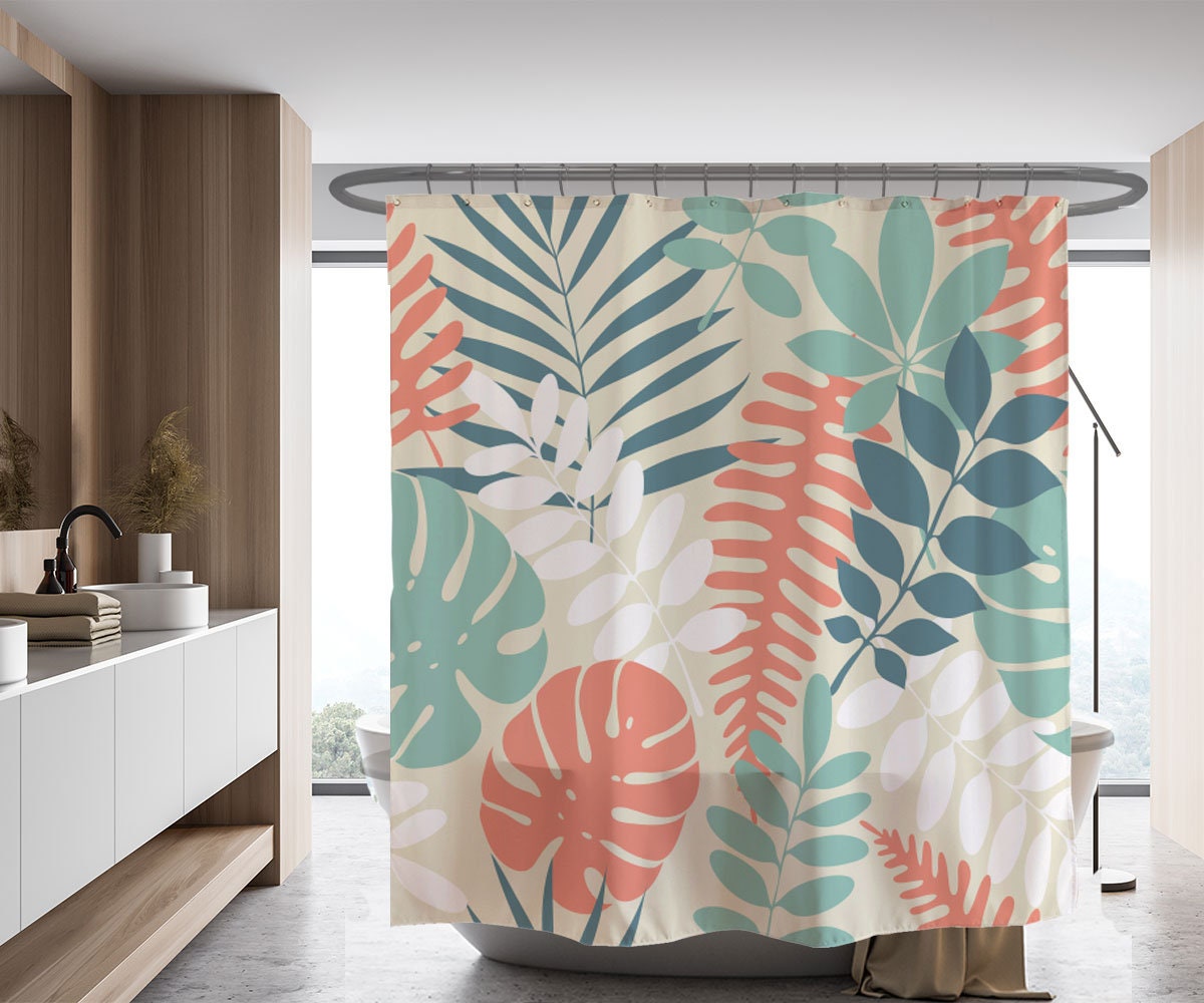 Tropical Monstera Shower Curtain, Customized Waterproof & Washable Bathroom Set, Perfect for a Relaxing Bath Experience - Image 2