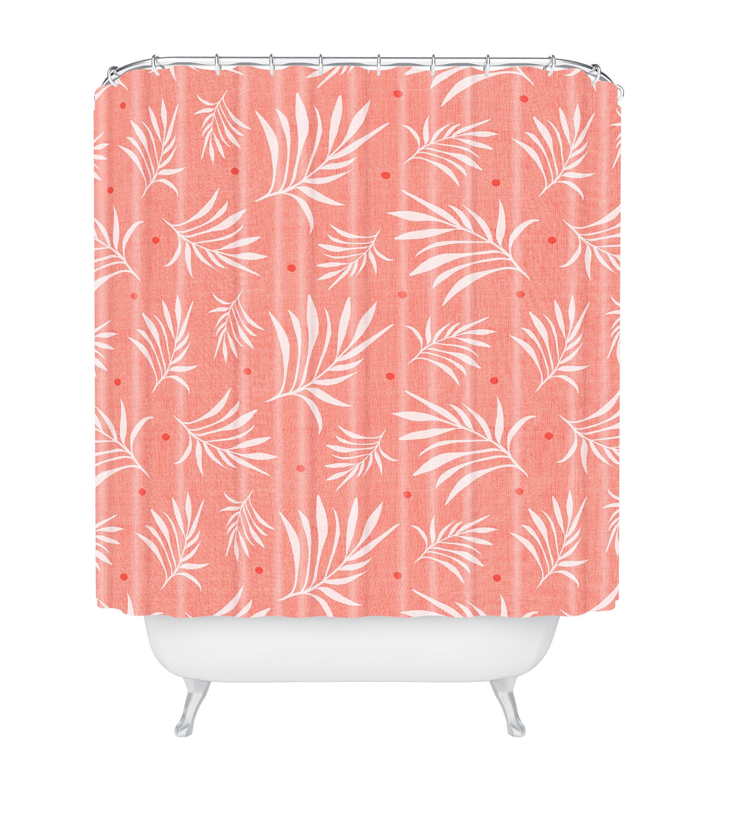 Tropical Print Shower Curtain with Living Coral Decor for a Surfer Beach House Bathroom - Image 2