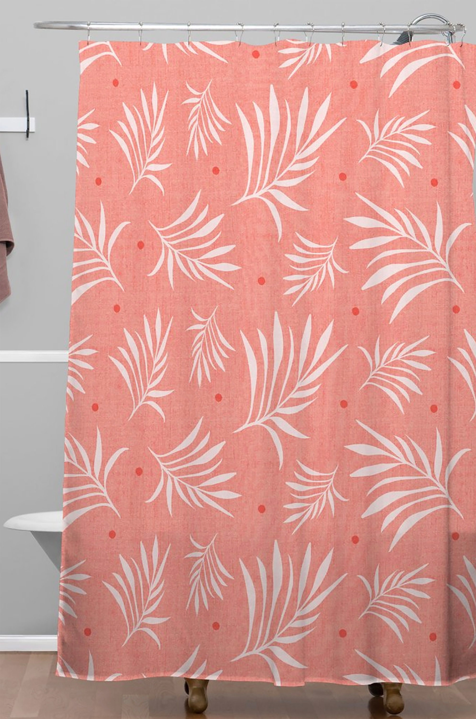 Tropical Print Shower Curtain with Living Coral Decor for a Surfer Beach House Bathroom - Image 3