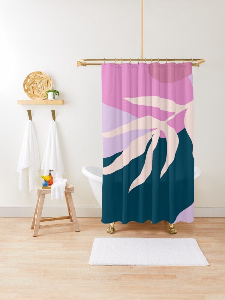 Tropical Shower Curtain, Colorful Boho Decor, Abstract Bath Art, Eco-Friendly Material