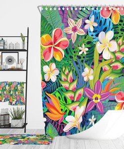 Tropical Wildflower Floral Shower Curtain Set with Bath Accessories