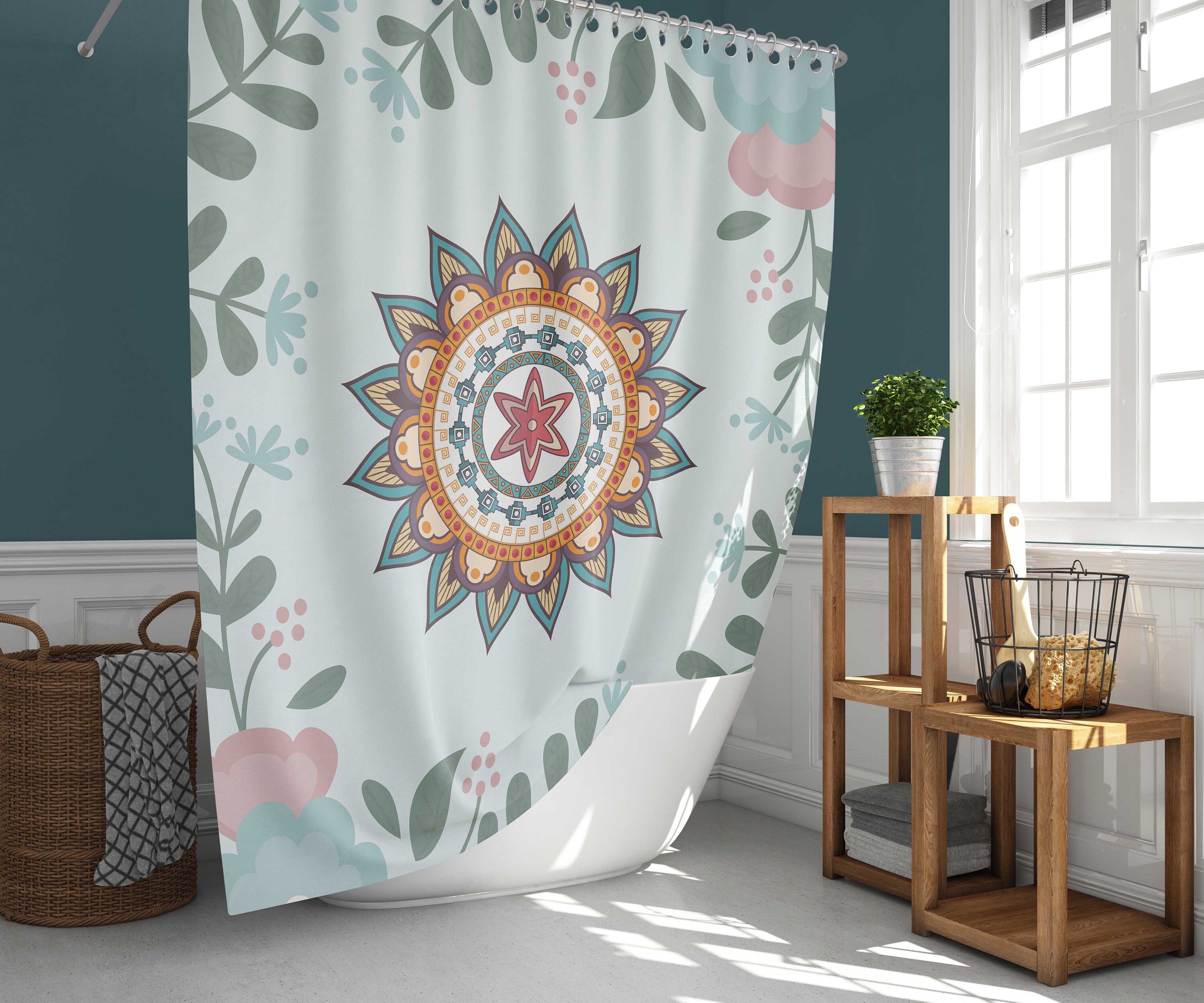 Tropische Bloemen Shower Curtain | Botanical Summer Flowers | Waterproof Fabric Bathroom Curtain
