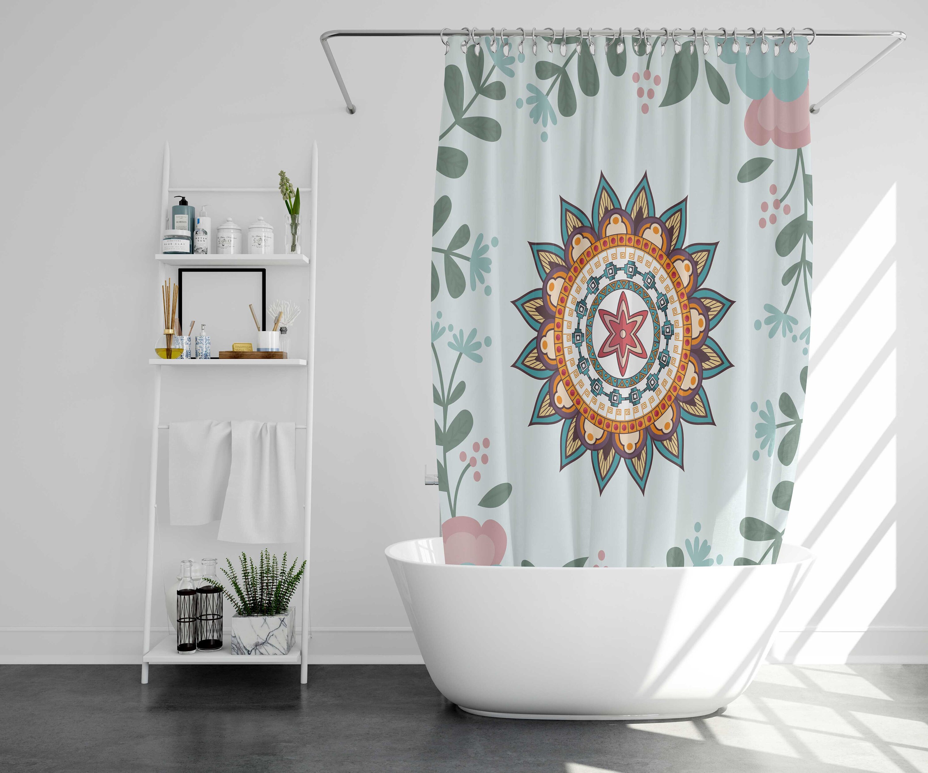 Tropische Bloemen Shower Curtain | Botanical Summer Flowers | Waterproof Fabric Bathroom Curtain - Image 2