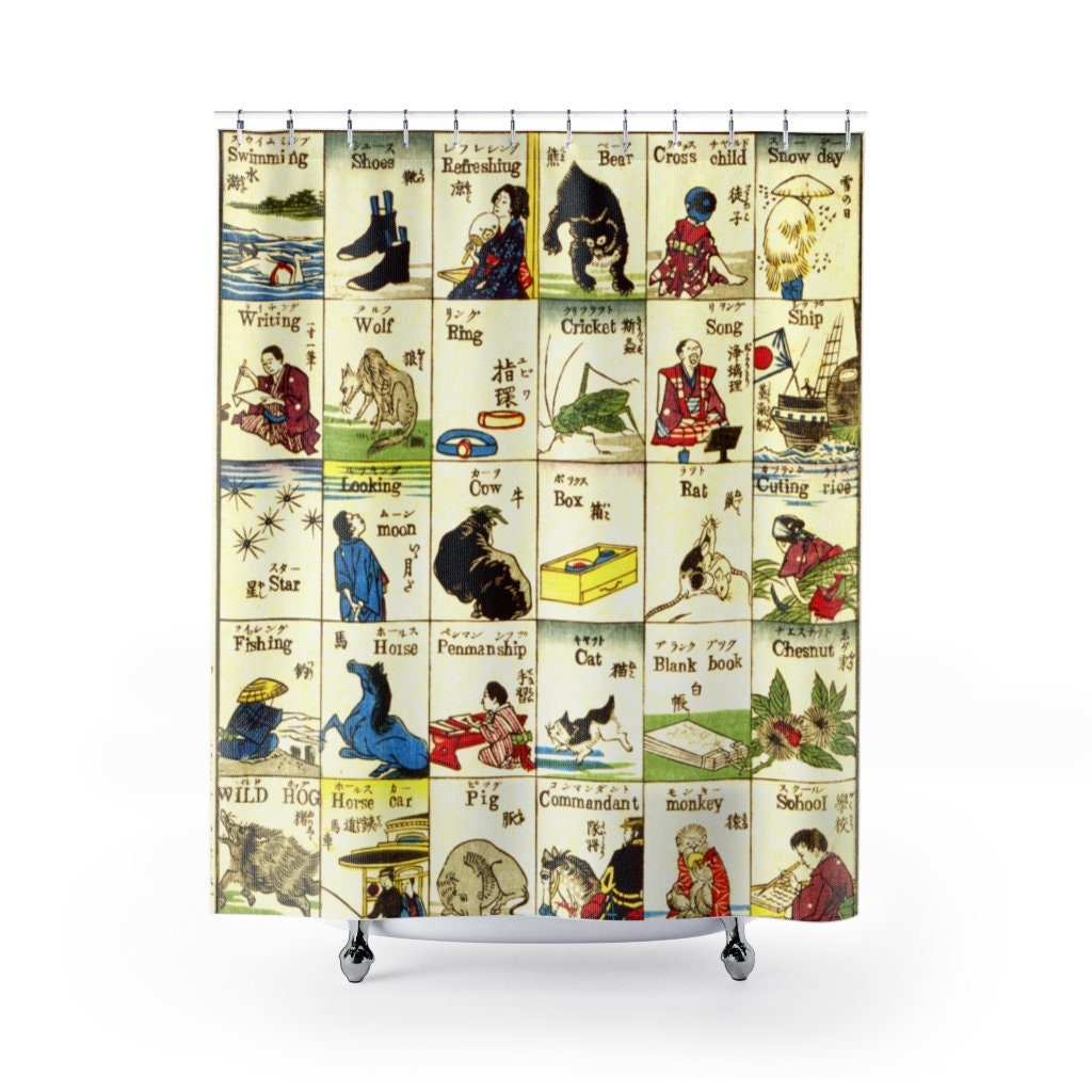 Tsunajima Kamekichi's Fashionable Melange Shower Curtain | Japanese print from 1887 | Vintage Bathroom Shower Curtains
