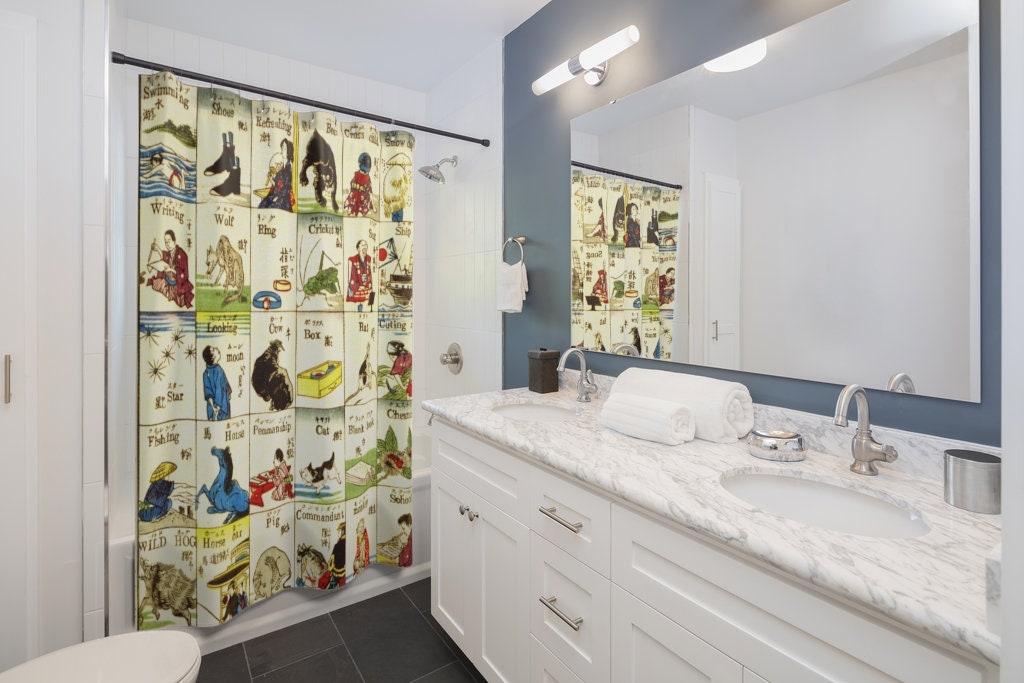 Tsunajima Kamekichi's Fashionable Melange Shower Curtain | Japanese print from 1887 | Vintage Bathroom Shower Curtains - Image 2
