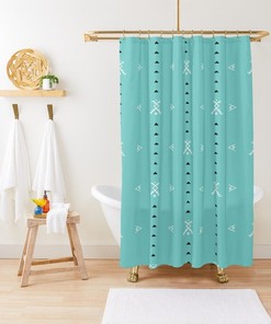Turquoise Boho Shower Curtain, Colorful Bathroom Decor, Eco-Friendly Material