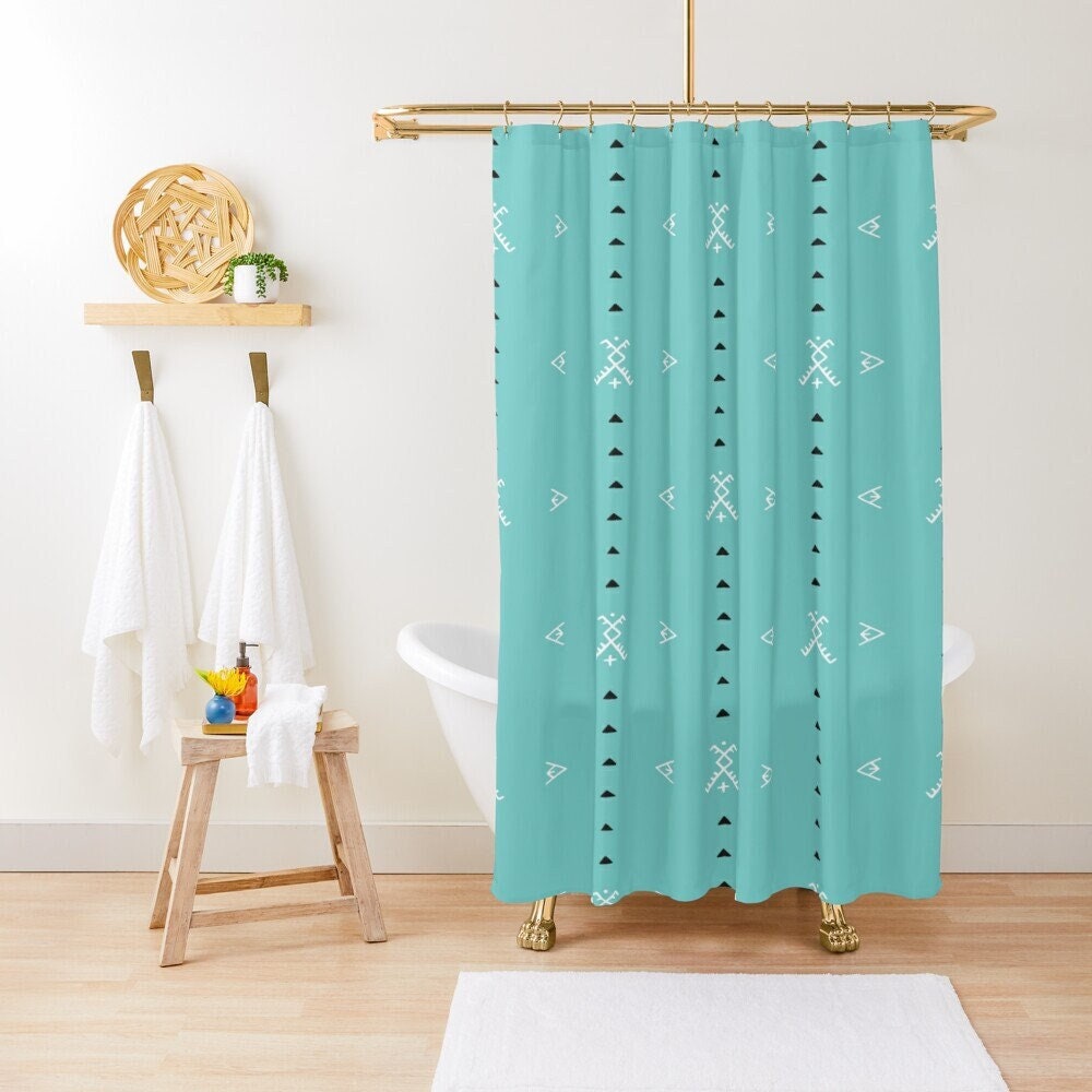 Turquoise Boho Shower Curtain, Colorful Bathroom Decor, Eco-Friendly Material