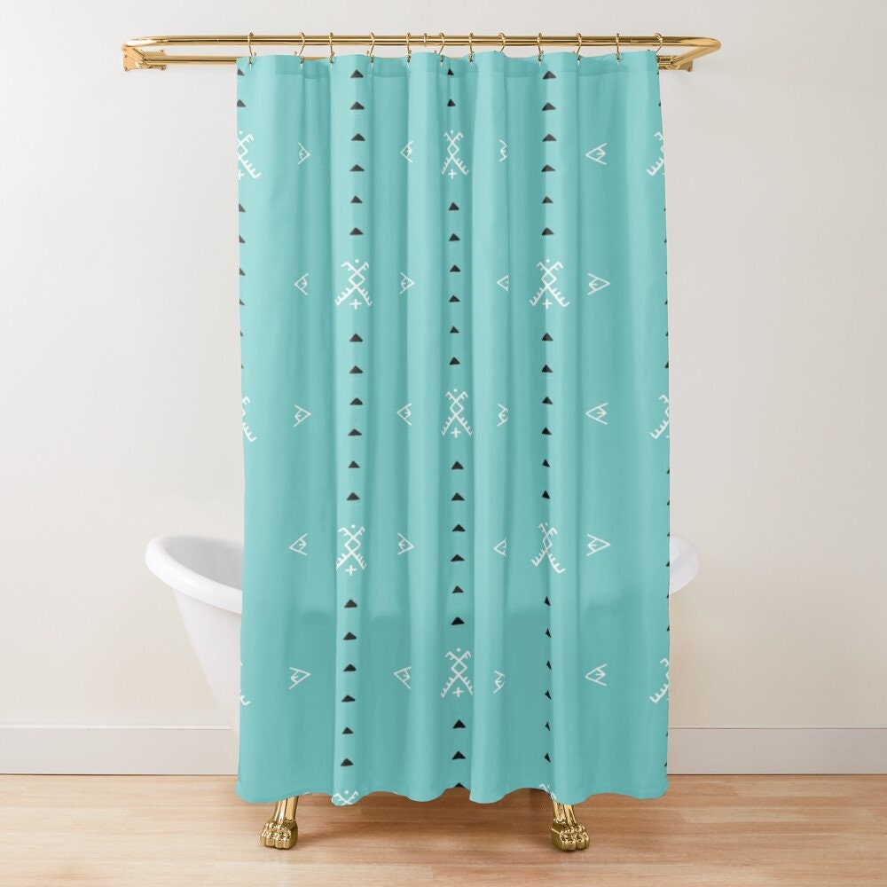 Turquoise Boho Shower Curtain, Colorful Bathroom Decor, Eco-Friendly Material - Image 2