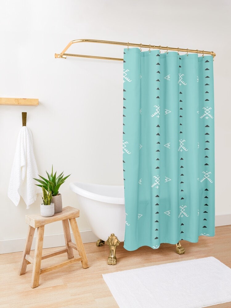 Turquoise Boho Shower Curtain, Colorful Bathroom Decor, Eco-Friendly Material - Image 3