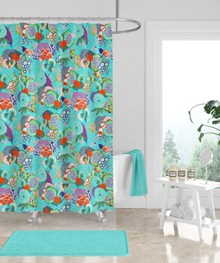 Turquoise Floral Shower Curtain - Chic Bath Curtain with Matching Towels and Optional Set for Modern Bathroom Decor