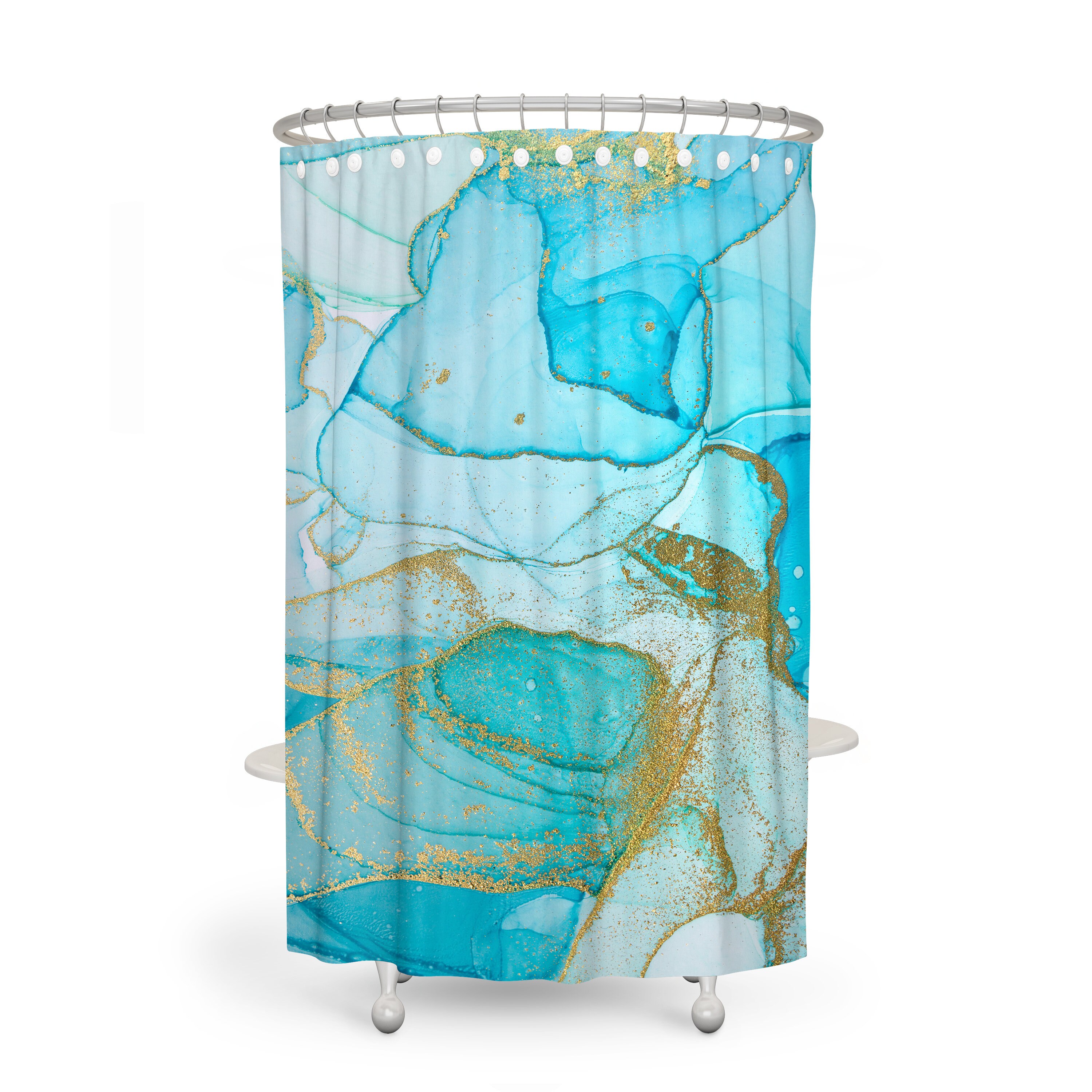 Turquoise Mist Shower Curtain with Matching Bath Mat and Towel Options - Image 2