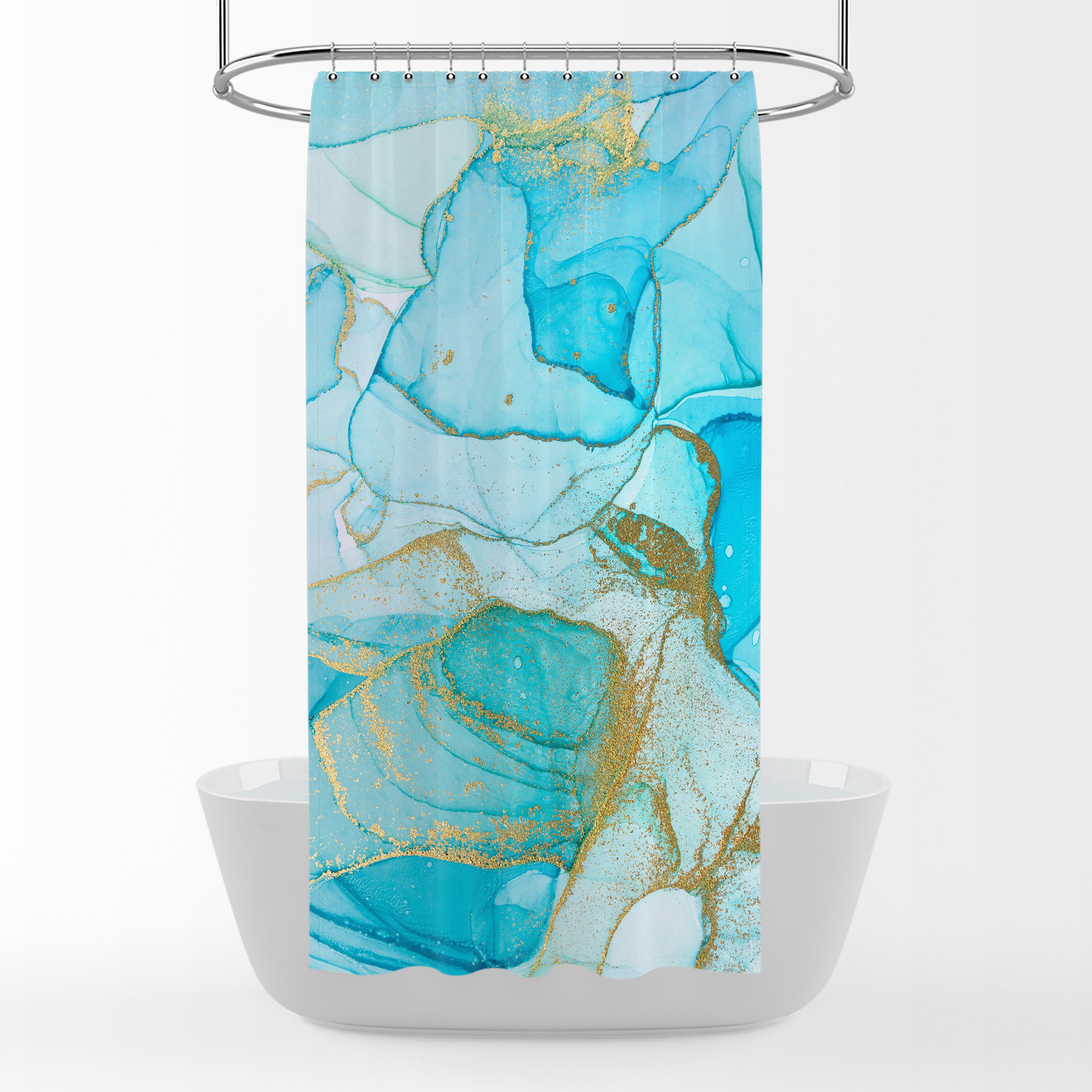 Turquoise Mist Shower Curtain with Matching Bath Mat and Towel Options - Image 3
