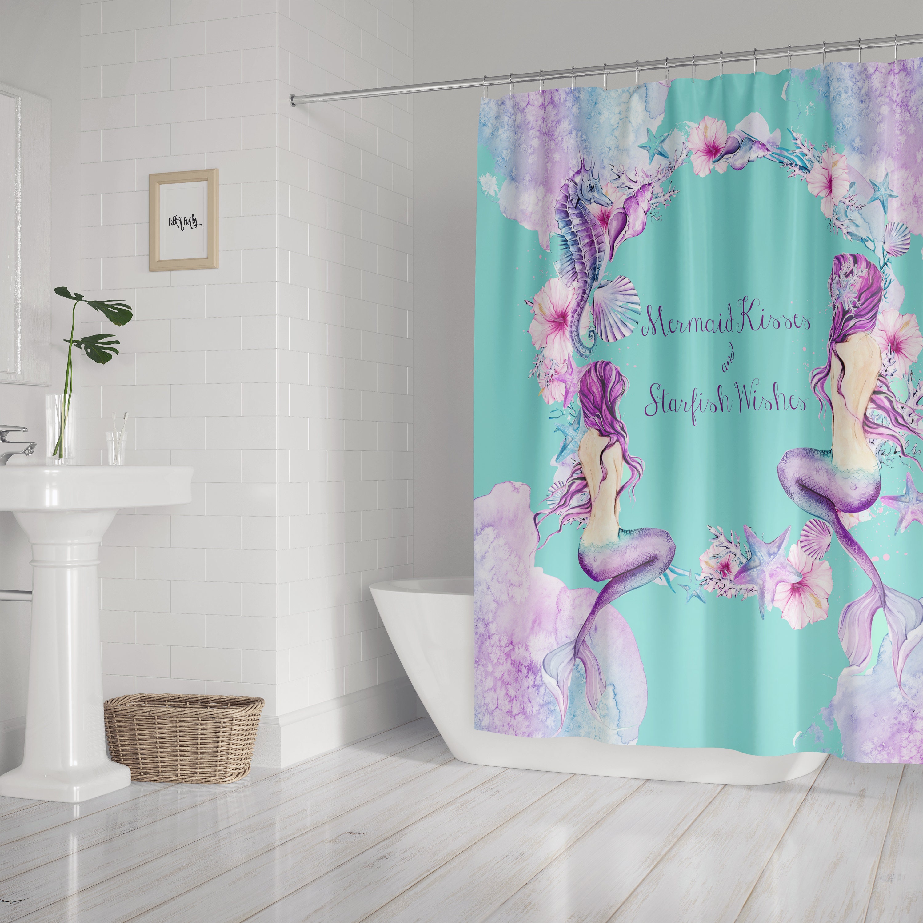 Turquoise and Pink Mermaid Shower Curtain, Add a Pop of Color to Your Bathroom