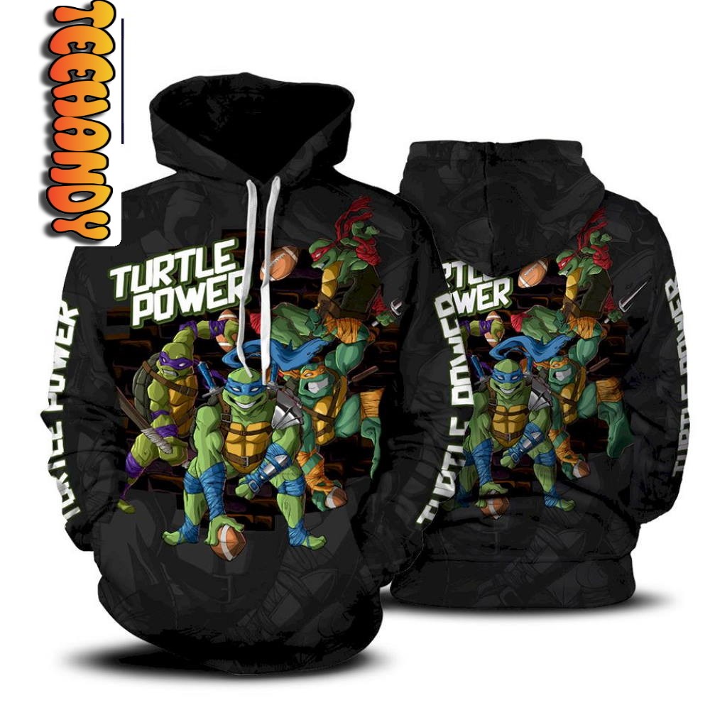 Turtle Power All Over Print 3D Hoodie with TMNT Print