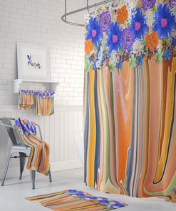 Tuscan Floral Shower Curtain - Classic Fabric Bath Curtain with Optional Towels and Mat for Traditional Bathroom Decor