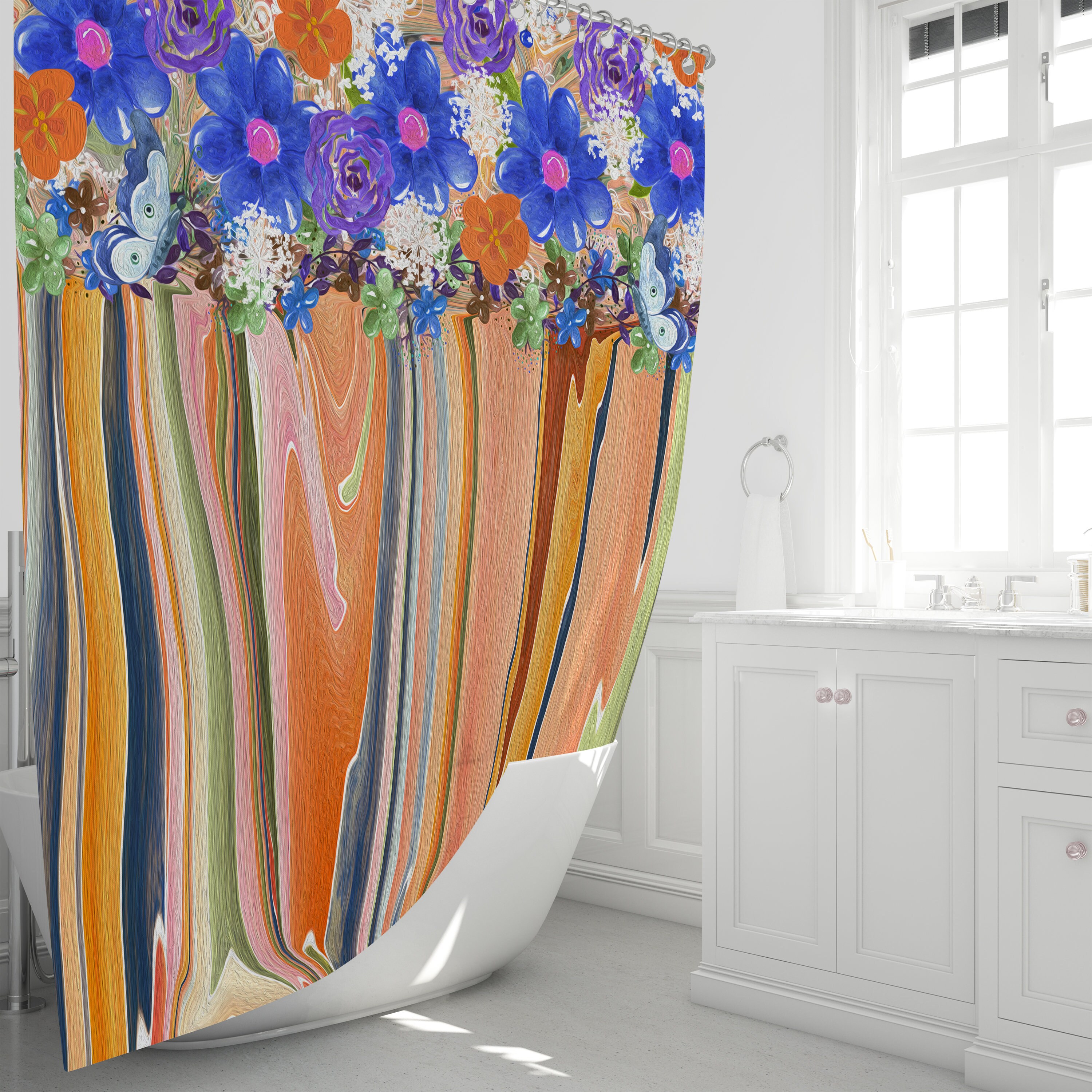 Tuscan Floral Shower Curtain - Classic Fabric Bath Curtain with Optional Towels and Mat for Traditional Bathroom Decor - Image 2